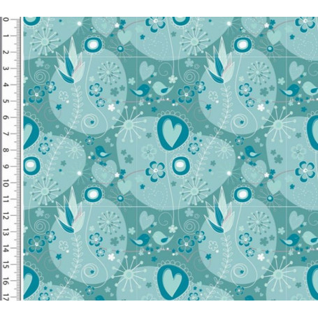 Coton En coeurs fleuris mint