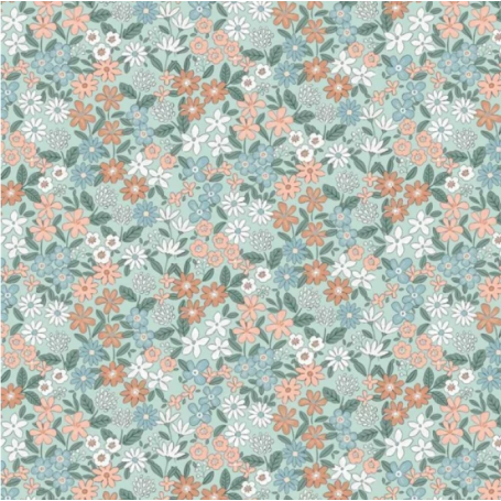 Jersey Fleurs Flowers Vintage menthe à l'eau